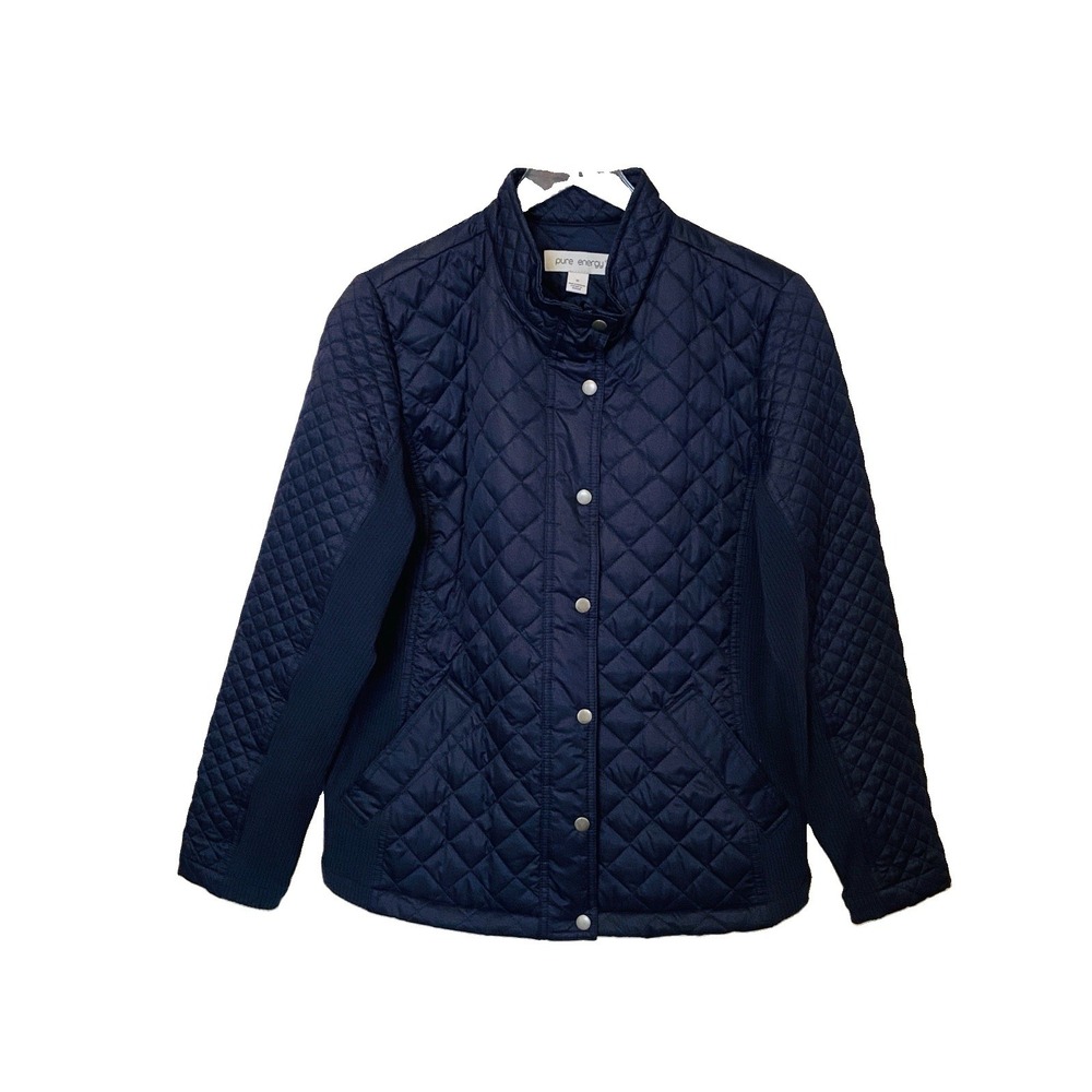 Plus Size Navy Quilted Jacket Women's 1X Pure Energy Zip Snap Stretch